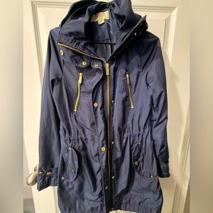 MICHAEL Michael Kors Navy Trench Coat with Gold Hardware
